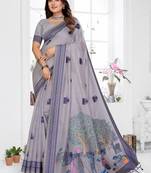 lavender jacquard weaving work cotton blend saree