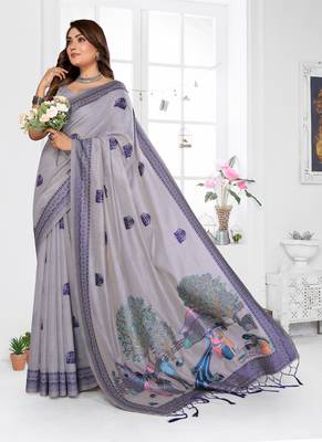 lavender jacquard weaving work cotton blend saree 2