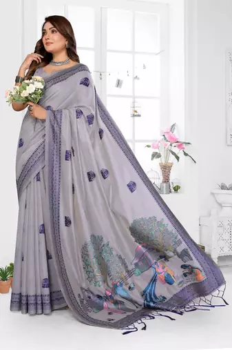 lavender jacquard weaving work cotton blend saree