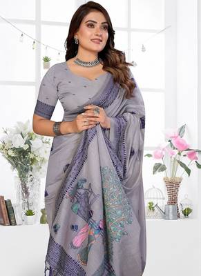 lavender jacquard weaving work cotton blend saree 3