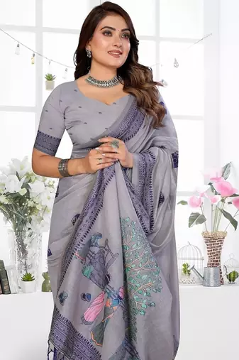 lavender jacquard weaving work cotton blend saree