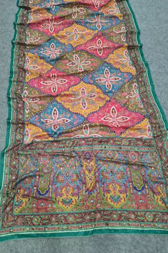 Women   s multicolor printed saree with traditional beautiful print and with real mirror work