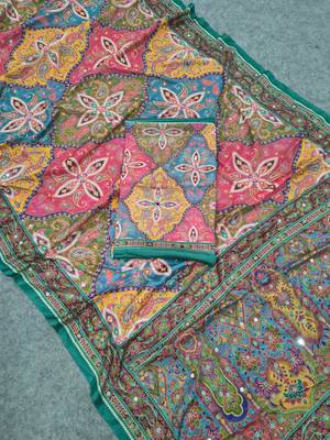 Women   s multicolor printed saree with traditional beautiful print and with real mirror work 3