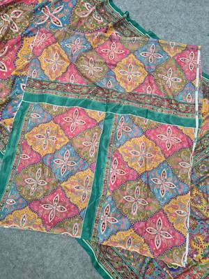 Women   s multicolor printed saree with traditional beautiful print and with real mirror work 4
