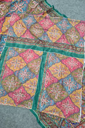 Women   s multicolor printed saree with traditional beautiful print and with real mirror work