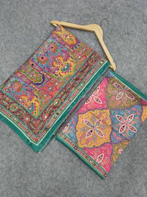 Women   s multicolor printed saree with traditional beautiful print and with real mirror work 5