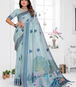 sky blue jacquard weaving work cotton blend saree