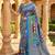 Women   s blue printed saree with traditional beautiful print and with real mirror work