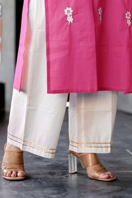 Mirchi Fashion Women's Pink Thread Embroidery Work Pure Cotton Kurti With Bottom Set 5