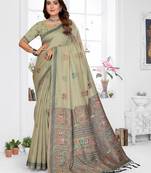 light green jacquard weaving work cotton blend saree