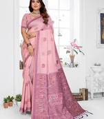 light pink jacquard weaving work cotton blend saree