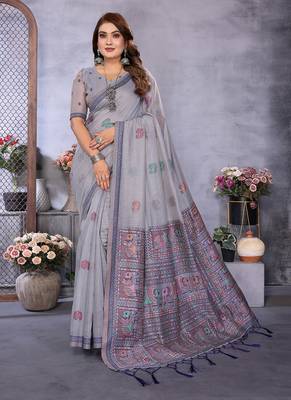 lavender jacquard weaving work cotton blend saree 1