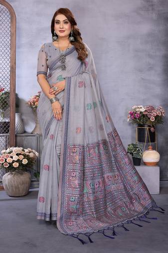 lavender jacquard weaving work cotton blend saree