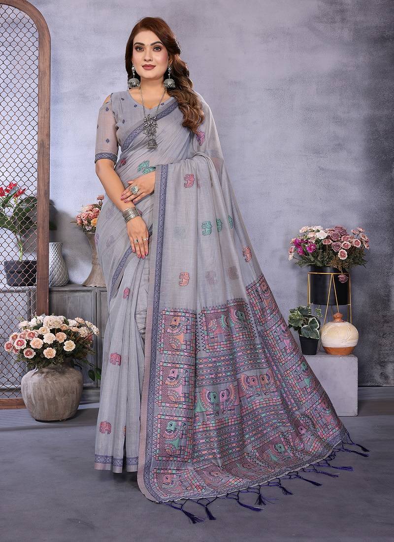 lavender jacquard weaving work cotton blend saree