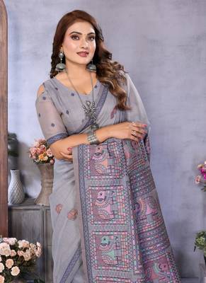 lavender jacquard weaving work cotton blend saree 2