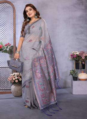 lavender jacquard weaving work cotton blend saree 3