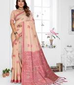 peach jacquard weaving work cotton blend saree