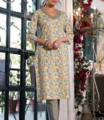 Mirchi Fashion Women's White Floral Print Pure Cotton Kurti With Bottom & Dupatta set