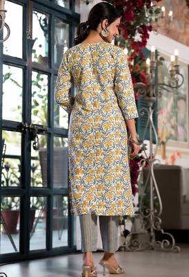 Mirchi Fashion Women's White Floral Print Pure Cotton Kurti With Bottom & Dupatta set 2