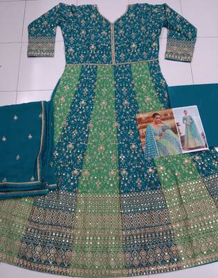 Sky blue heavy embroidered faux georgette Semi stitched anarkali suit 3