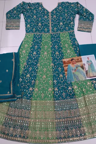 Sky blue heavy embroidered faux georgette Semi stitched anarkali suit