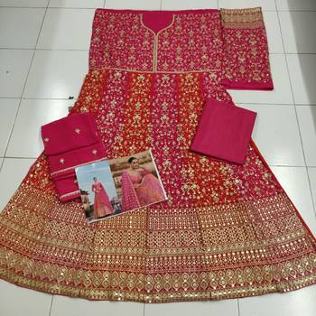 Pink heavy embroidered faux georgette Semi stitched anarkali suit 3