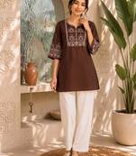 Women's chocolate embroidered straight kurta with pant set for women
