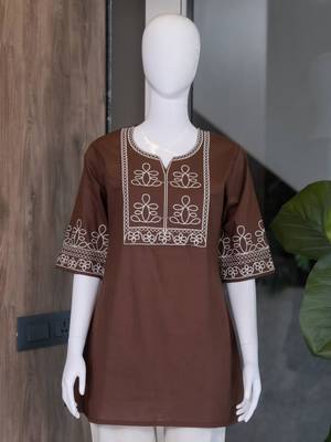 Women's chocolate embroidered straight kurta with pant set for women 2