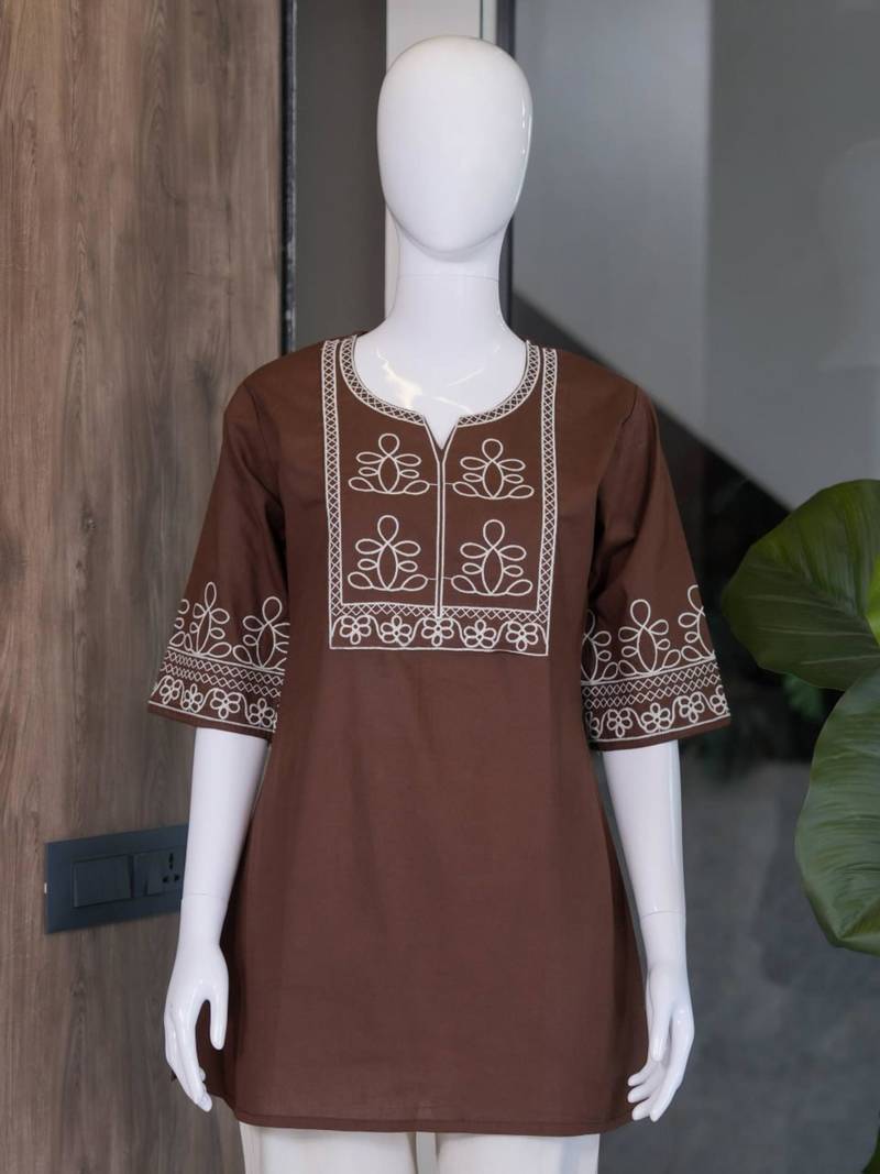 Women's chocolate embroidered straight kurta with pant set for women