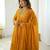 Yellow embroidered anarkali kurta with pant and dupatta set for festive & party wear