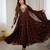 Chocolate embroidered anarkali kurta with pant and dupatta set for festive & party wear