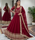 Maroon sequin embroidered festive anarkali suit