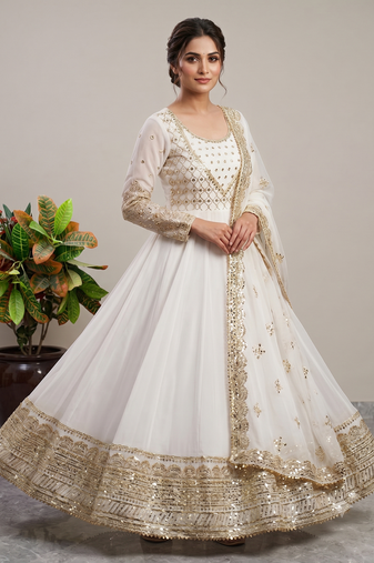 White sequin embroidered festive anarkali suit