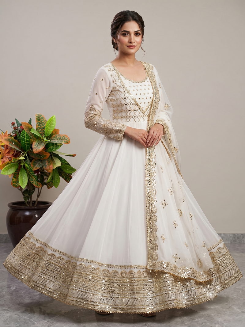 White sequin embroidered festive anarkali suit