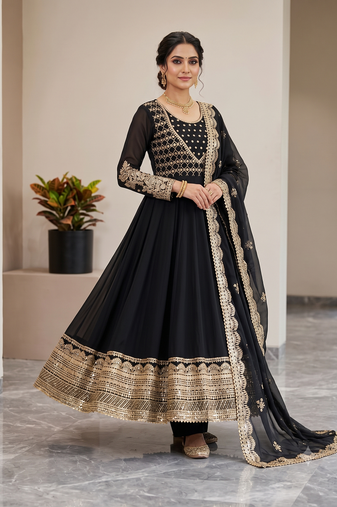 Black sequin embroidered festive anarkali suit