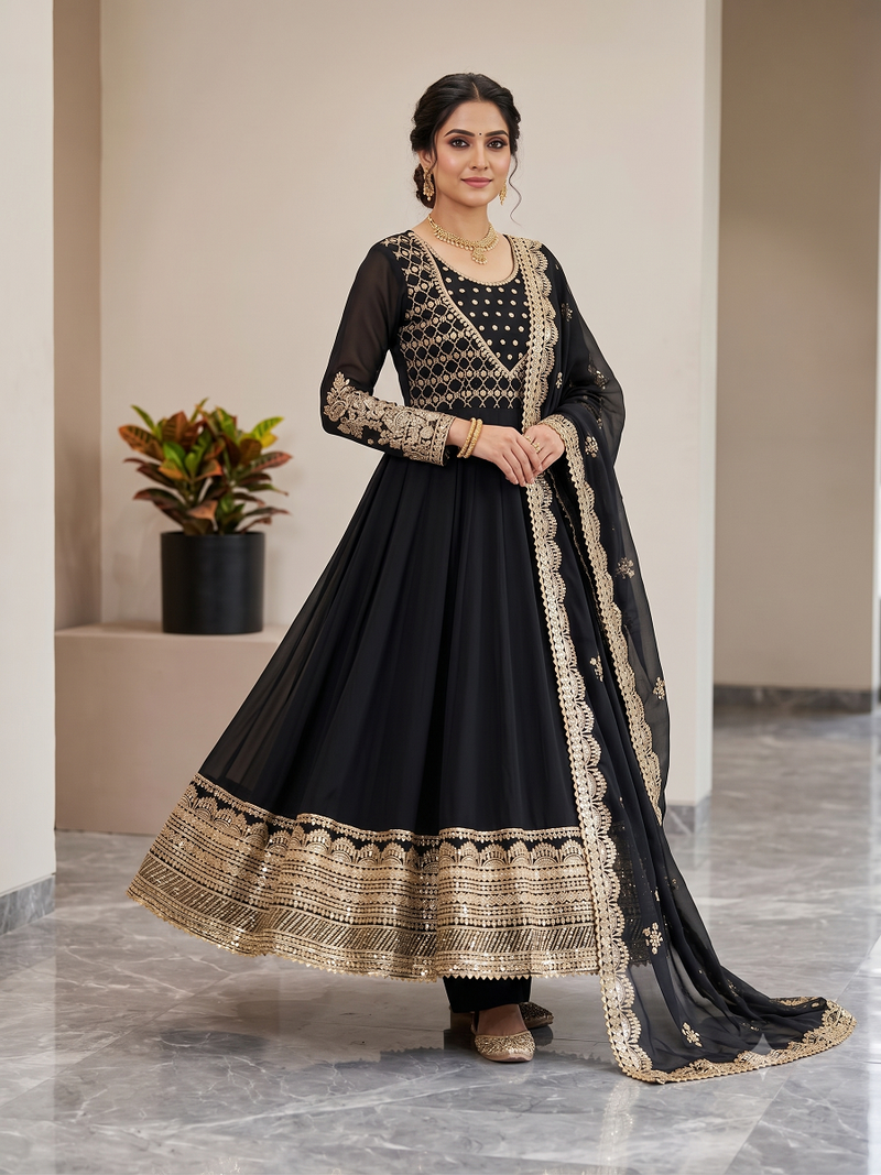 Black sequin embroidered festive anarkali suit