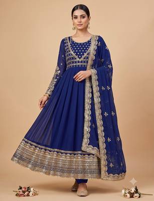 Blue sequin embroidered festive anarkali suit 1