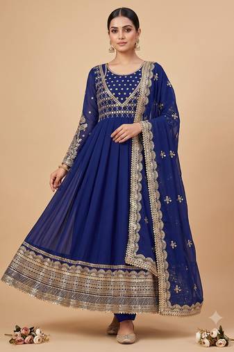Blue sequin embroidered festive anarkali suit
