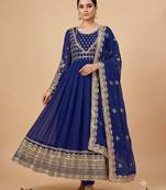 Blue sequin embroidered festive anarkali suit