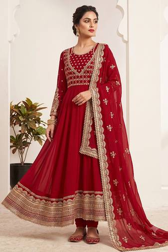 Red sequin embroidered festive anarkali suit