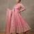 Women's peach pink heavy embroidered silk blend anarkali kurta set with pant and dupatta
