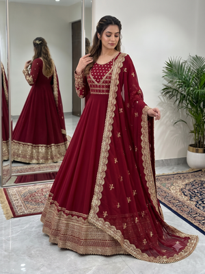 Maroon sequin embroidered festive anarkali suit 2