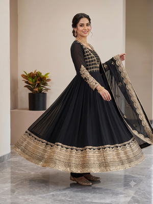 Black sequin embroidered festive anarkali suit 2