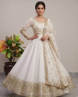White sequin embroidered festive anarkali suit 2