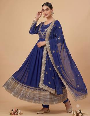 Blue sequin embroidered festive anarkali suit 2