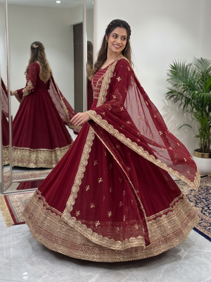 Maroon sequin embroidered festive anarkali suit 3