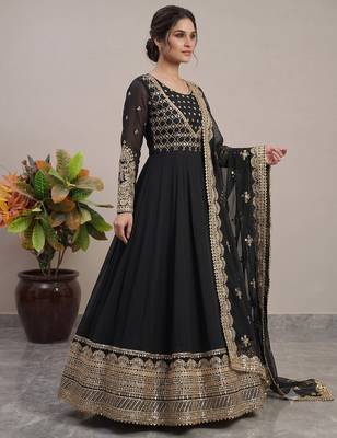 Black sequin embroidered festive anarkali suit 3