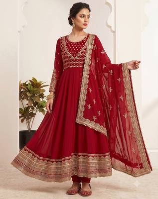 Red sequin embroidered festive anarkali suit 3
