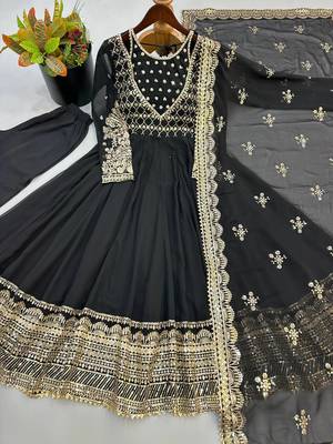 Black sequin embroidered festive anarkali suit 4