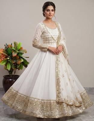 White sequin embroidered festive anarkali suit 3